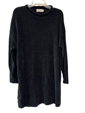 Vintage United Knitwear Black Rayon Knit Tunic Sweater Dress Made In USA Size 1X